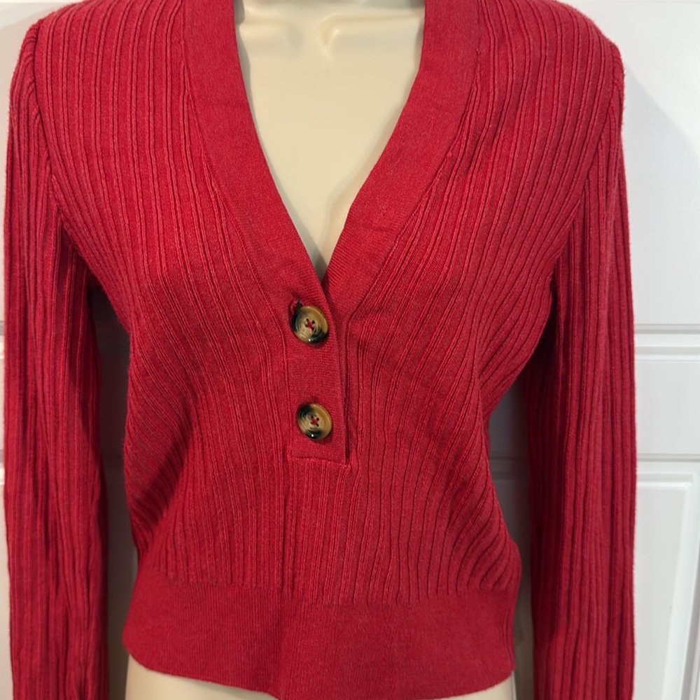 Pilcro Red Cropped Cardigan Sweater small